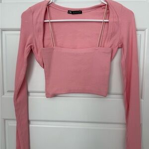 Zara Soft Pink Ribbed Crop Top